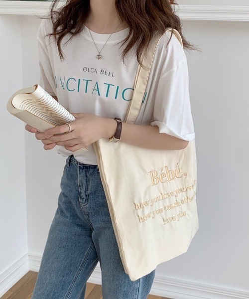 LAC-VERT（ラック・ヴェール）の「Bebe刺繍トートバッグ（トートバッグ・レディース・ベージュ/パープル/ピンク/ブルー・FREE）」の22枚目の写真