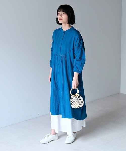 ARTS&SCIENCE コットン バンドカラー ロングワンピース ARTS&SCIENCE バンドカラー シャツ ドレス ワンピース