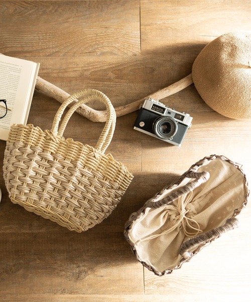  MAKE UP（メイクアップ）の「MAKE UP 軽量PEミニトートバックS/かごバッグ(巾着付)（トートバッグ・レディース・ダークブラウン/ベージュ/グレー/アイボリー・FREE）」の9枚目の写真