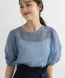 Edit Sheen | 2wayギンガムチェックボリュームスリーブシアーブラウス(シャツ/ブラウス)