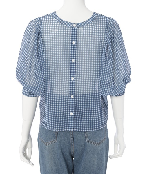 Edit Sheen（エディットシーン）の「2wayギンガムチェックボリュームスリーブシアーブラウス（シャツ/ブラウス・レディース・ネイビー/グリーン・M）」の17枚目の写真