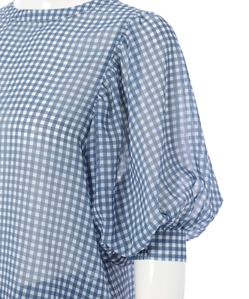 Edit Sheen（エディットシーン）の「2wayギンガムチェックボリュームスリーブシアーブラウス（シャツ/ブラウス・レディース・ネイビー/グリーン・M）」の19枚目の写真