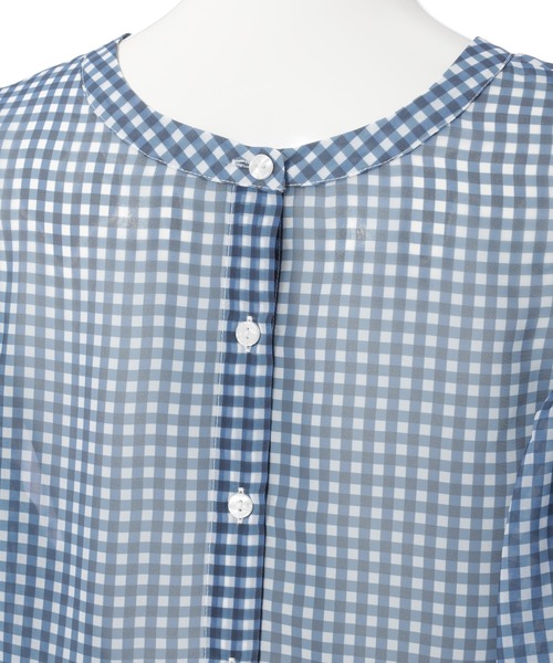 Edit Sheen（エディットシーン）の「2wayギンガムチェックボリュームスリーブシアーブラウス（シャツ/ブラウス・レディース・ネイビー/グリーン・M）」の21枚目の写真