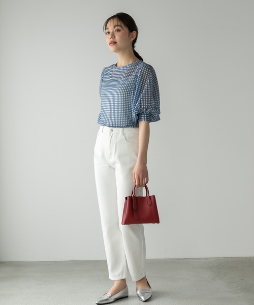 Edit Sheen（エディットシーン）の「2wayギンガムチェックボリュームスリーブシアーブラウス（シャツ/ブラウス・レディース・ネイビー/グリーン・M）」の10枚目の写真