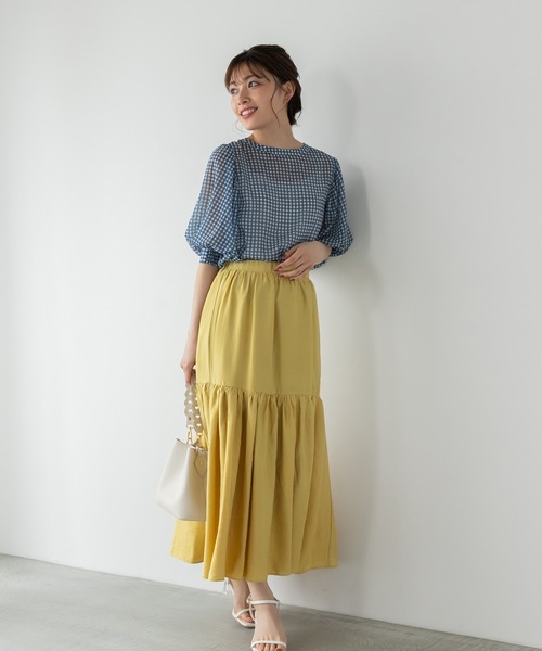 Edit Sheen（エディットシーン）の「2wayギンガムチェックボリュームスリーブシアーブラウス（シャツ/ブラウス・レディース・ネイビー/グリーン・M）」の5枚目の写真