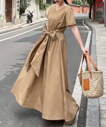 ウエストリボン2WAYロングワンピース
