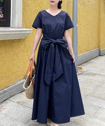 ウエストリボン2WAYロングワンピース