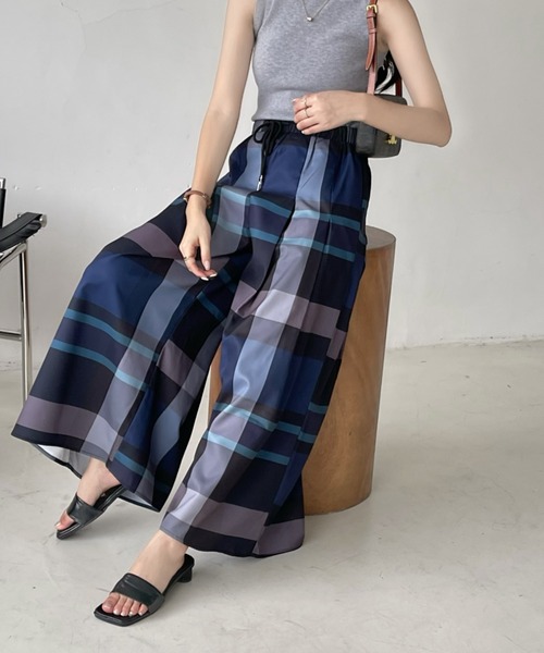 emi+（エミプラス）の「ハイウエストチェックワイドパンツ（その他