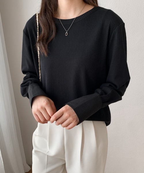 ABITOKYO(アビトーキョー)の「異素材ロングスリーブ切替リブカットソー(Tシャツ/カットソー・レディース・ホワイト/ブラック・M/L)」の3枚目の写真