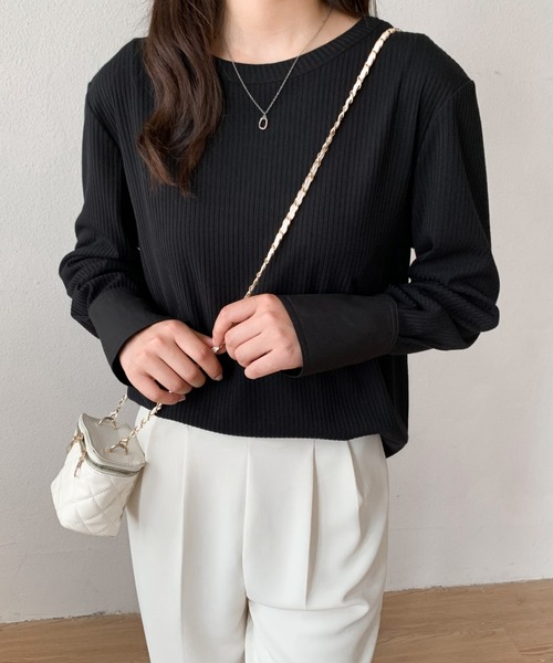 ABITOKYO(アビトーキョー)の「異素材ロングスリーブ切替リブカットソー(Tシャツ/カットソー・レディース・ホワイト/ブラック・M/L)」の5枚目の写真
