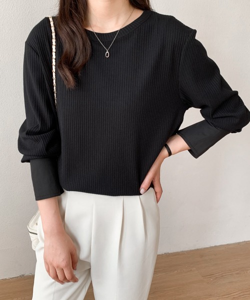ABITOKYO(アビトーキョー)の「異素材ロングスリーブ切替リブカットソー(Tシャツ/カットソー・レディース・ホワイト/ブラック・M/L)」の6枚目の写真