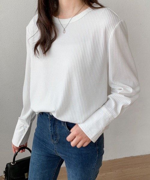 ABITOKYO(アビトーキョー)の「異素材ロングスリーブ切替リブカットソー(Tシャツ/カットソー・レディース・ホワイト/ブラック・M/L)」の9枚目の写真
