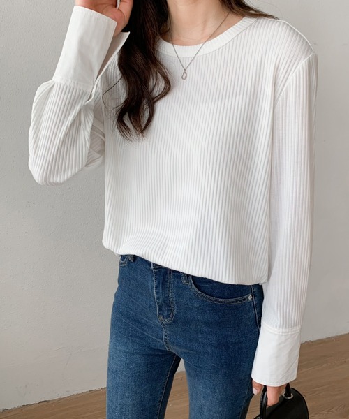 ABITOKYO(アビトーキョー)の「異素材ロングスリーブ切替リブカットソー(Tシャツ/カットソー・レディース・ホワイト/ブラック・M/L)」の11枚目の写真