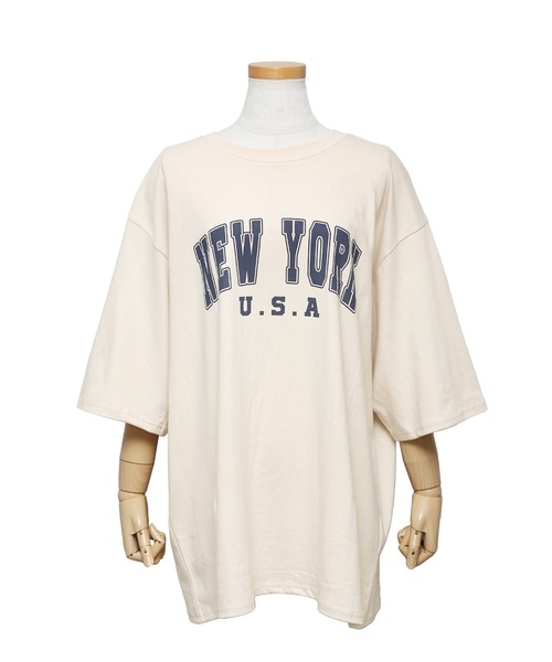 reca（レカ）の「カレッジロゴオーバーサイズTシャツ（Tシャツ/カットソー・レディース・ベージュ/ネイビー/グレー・FREE）」の4枚目の写真