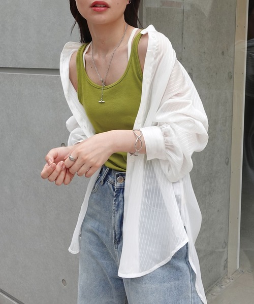 CORNERS（コーナーズ）の「2way三角開きテレコリブタンク（タンクトップ・レディース・ホワイト/ブラック/グリーン・M）」の10枚目の写真