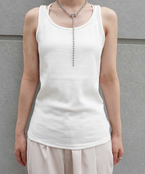 CORNERS（コーナーズ）の「2way三角開きテレコリブタンク（タンクトップ・レディース・ホワイト/ブラック/グリーン・M）」の11枚目の写真