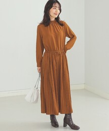 BEAMS HEART / ハイネック プリーツ 切替ワンピース