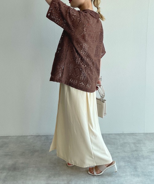 w closet（ダブルクローゼット）の「レースパイピング半袖カーディガン