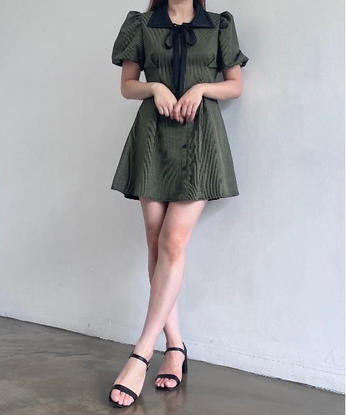 titty&Co. PETIT(ティティアンドコープティ)の「【titty&Co.PETIT】チェックタックリボンワンピース(ワンピース・レディース・グリーン・FREE)」の1枚目の写真