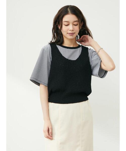 Green Parks(グリーンパークス)の「テープヤーンショートニットベスト(ベスト・レディース・ブラック/ブラウン/オレンジ・FREE)」の7枚目の写真