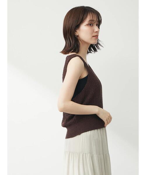 Green Parks(グリーンパークス)の「テープヤーンショートニットベスト(ベスト・レディース・ブラック/ブラウン/オレンジ・FREE)」の16枚目の写真