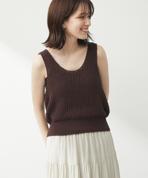 Green Parks(グリーンパークス)の「テープヤーンショートニットベスト(ベスト・レディース・ブラック/ブラウン/オレンジ・FREE)」の1枚目の写真