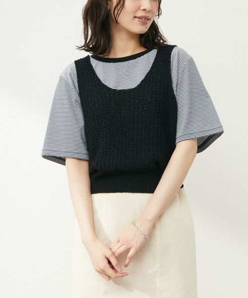 Green Parks(グリーンパークス)の「テープヤーンショートニットベスト(ベスト・レディース・ブラック/ブラウン/オレンジ・FREE)」の2枚目の写真