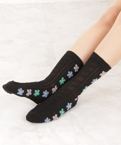 セール】【同色3足組】花柄クルーソックスセット（ソックス/靴下
