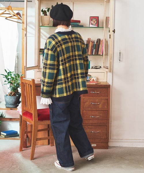 CHILD WOMAN（チャイルドウーマン）の「モヘヤ混タータンチェック ポケットカーディガン（カーディガン/ボレロ・レディース・ネイビー/レッド・FREE）」の8枚目の写真