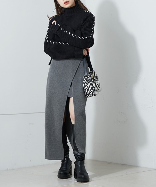 Chico（チコ）の「【サイズ展開あり】ポンチレイヤードタイトスカート（スカート・レディース・ブラック/グレー/グレイッシュベージュ/アイボリー・FREE/0）」の6枚目の写真