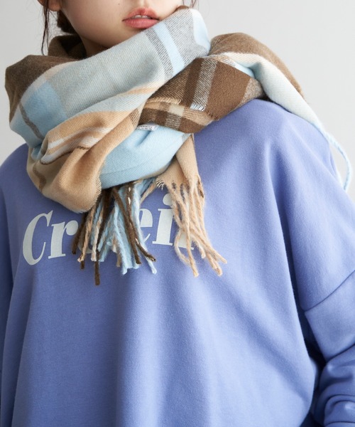 LBC(エルビーシー)の「チェックストール(ストール/ショール・レディース・スカイブルー/ベージュ/ライトカーキ/Red・FREE)」の2枚目の写真