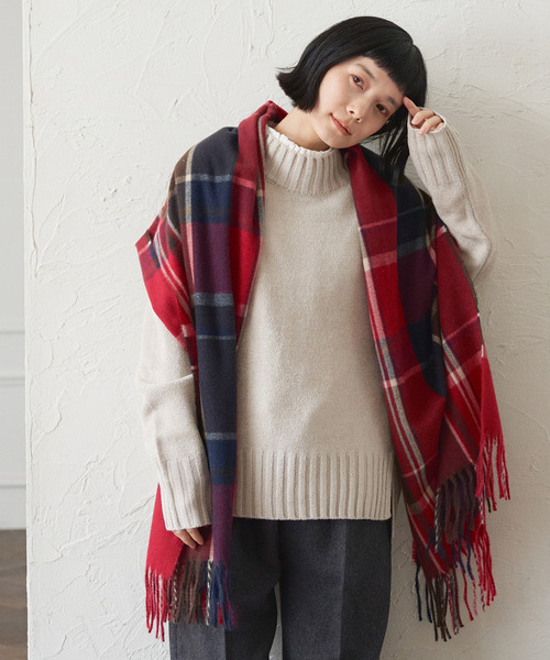 LBC(エルビーシー)の「チェックストール(ストール/ショール・レディース・スカイブルー/ベージュ/ライトカーキ/Red・FREE)」の4枚目の写真