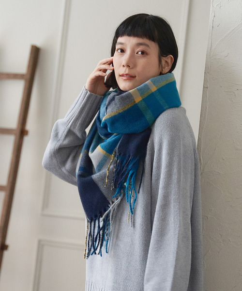 LBC(エルビーシー)の「チェックストール(ストール/ショール・レディース・スカイブルー/ベージュ/ライトカーキ/Red・FREE)」の7枚目の写真