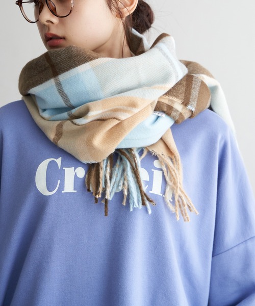 LBC(エルビーシー)の「チェックストール(ストール/ショール・レディース・スカイブルー/ベージュ/ライトカーキ/Red・FREE)」の15枚目の写真