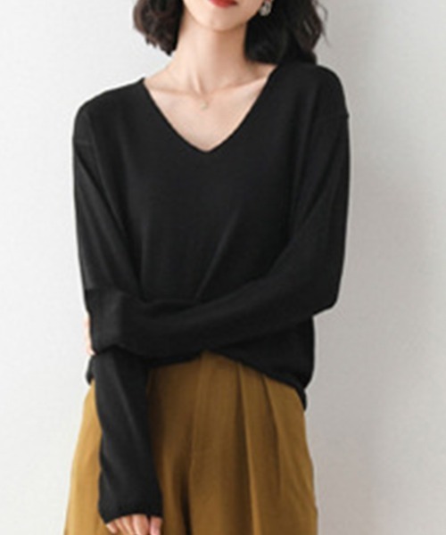 Coo+i（クーイ）の「Vネック長袖ニット（ニット/セーター・レディース・ピンク/ブルー/ミント/ブラック/ホワイト/パープル/マスタード・FREE）」の16枚目の写真