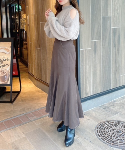 NOMAE(ノーマエ)の「ショルダーオープンフェザーニット(ニット/セーター・レディース・ホワイト/ライトグレー/ベージュ/ライトピンク・FREE)」の11枚目の写真
