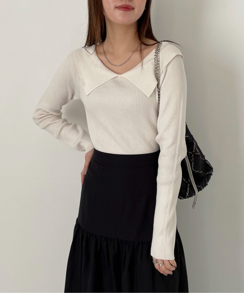 EPIMI E'PIMMY（エピミエピミー）の「２Wayオフショルカラーニットプルオーバー（ニット/セーター・レディース・オフホワイト/ターコイズブルー/ブラック・MEDIUM）」の5枚目の写真