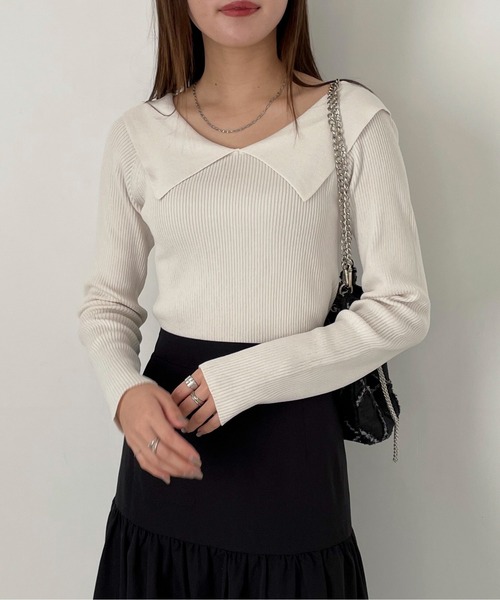 EPIMI E'PIMMY（エピミエピミー）の「２Wayオフショルカラーニットプルオーバー（ニット/セーター・レディース・オフホワイト/ターコイズブルー/ブラック・MEDIUM）」の4枚目の写真