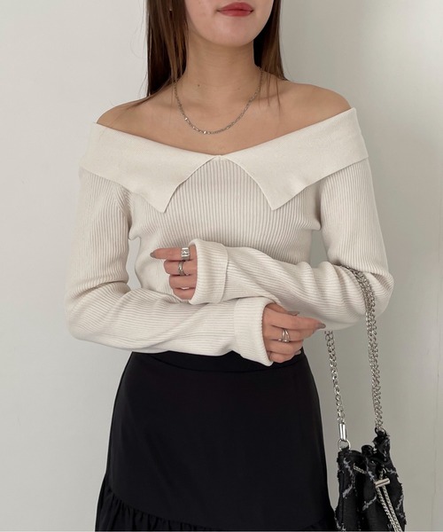 EPIMI E'PIMMY（エピミエピミー）の「２Wayオフショルカラーニットプルオーバー（ニット/セーター・レディース・オフホワイト/ターコイズブルー/ブラック・MEDIUM）」の9枚目の写真