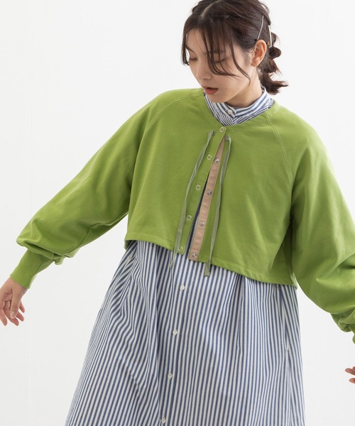 POU DOU DOU（プードゥドゥ）の「裏毛ショートカーディガン（カーディガン/ボレロ・レディース・ダークグレー/ライトグリーン/アイボリー/ライトブルー・3）」の7枚目の写真