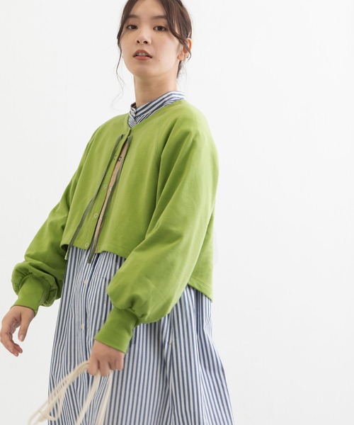 POU DOU DOU（プードゥドゥ）の「裏毛ショートカーディガン（カーディガン/ボレロ・レディース・ダークグレー/ライトグリーン/アイボリー/ライトブルー・3）」の8枚目の写真