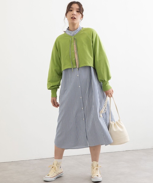 POU DOU DOU（プードゥドゥ）の「裏毛ショートカーディガン（カーディガン/ボレロ・レディース・ダークグレー/ライトグリーン/アイボリー/ライトブルー・3）」の9枚目の写真