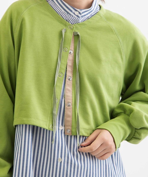 POU DOU DOU（プードゥドゥ）の「裏毛ショートカーディガン（カーディガン/ボレロ・レディース・ダークグレー/ライトグリーン/アイボリー/ライトブルー・3）」の12枚目の写真