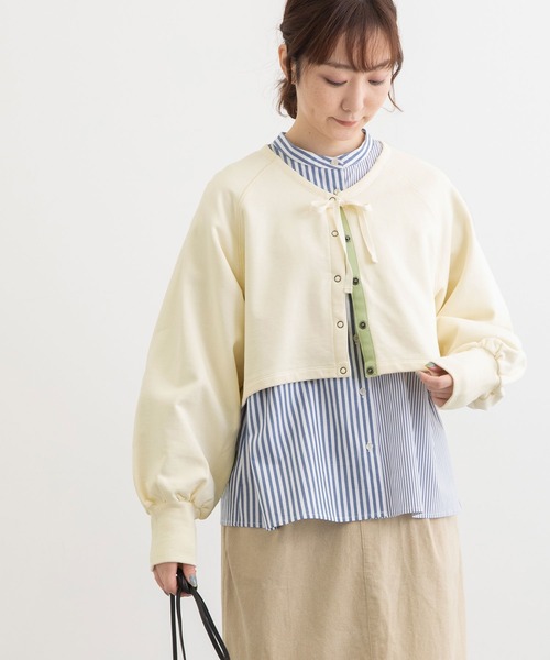 POU DOU DOU（プードゥドゥ）の「裏毛ショートカーディガン（カーディガン/ボレロ・レディース・ダークグレー/ライトグリーン/アイボリー/ライトブルー・3）」の13枚目の写真