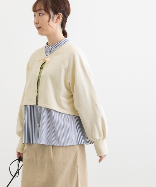 POU DOU DOU（プードゥドゥ）の「裏毛ショートカーディガン（カーディガン/ボレロ・レディース・ダークグレー/ライトグリーン/アイボリー/ライトブルー・3）」の14枚目の写真