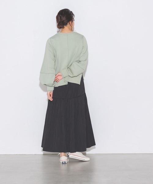 無地ダンボールボリューム袖プルオーバー|レディーストップススウェットトレーナーボリューム袖バルーン袖