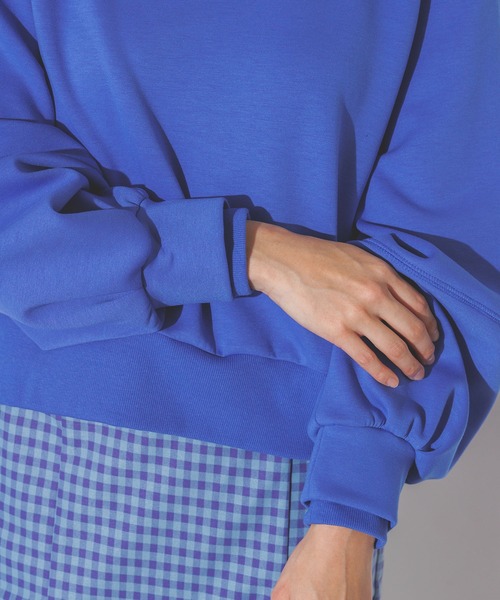 無地ダンボールボリューム袖プルオーバー|レディーストップススウェットトレーナーボリューム袖バルーン袖