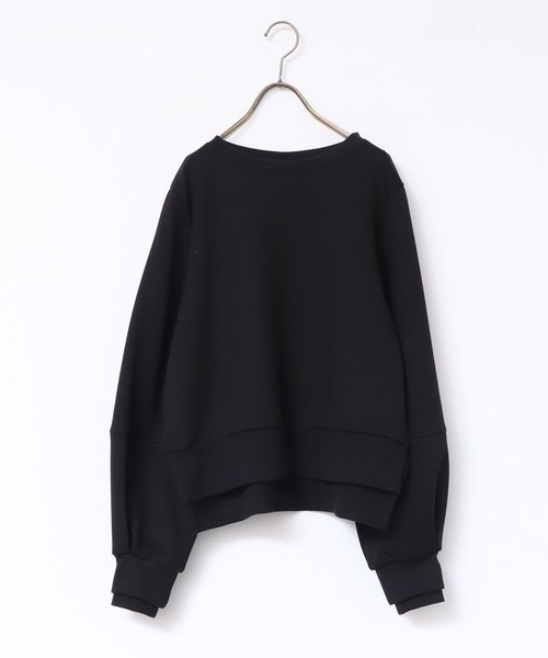 無地ダンボールボリューム袖プルオーバー|レディーストップススウェットトレーナーボリューム袖バルーン袖