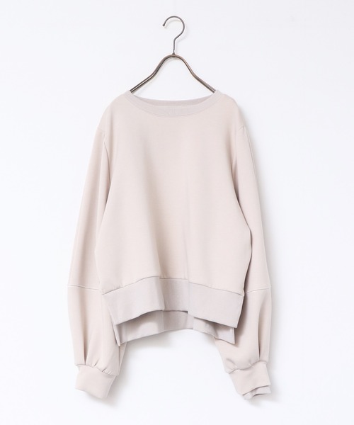 無地ダンボールボリューム袖プルオーバー|レディーストップススウェットトレーナーボリューム袖バルーン袖
