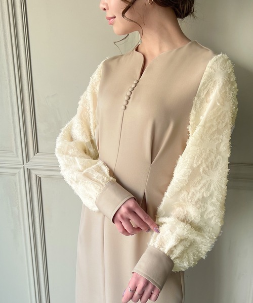 セール】シャギースリーブウエストタックワンピース（ワンピース